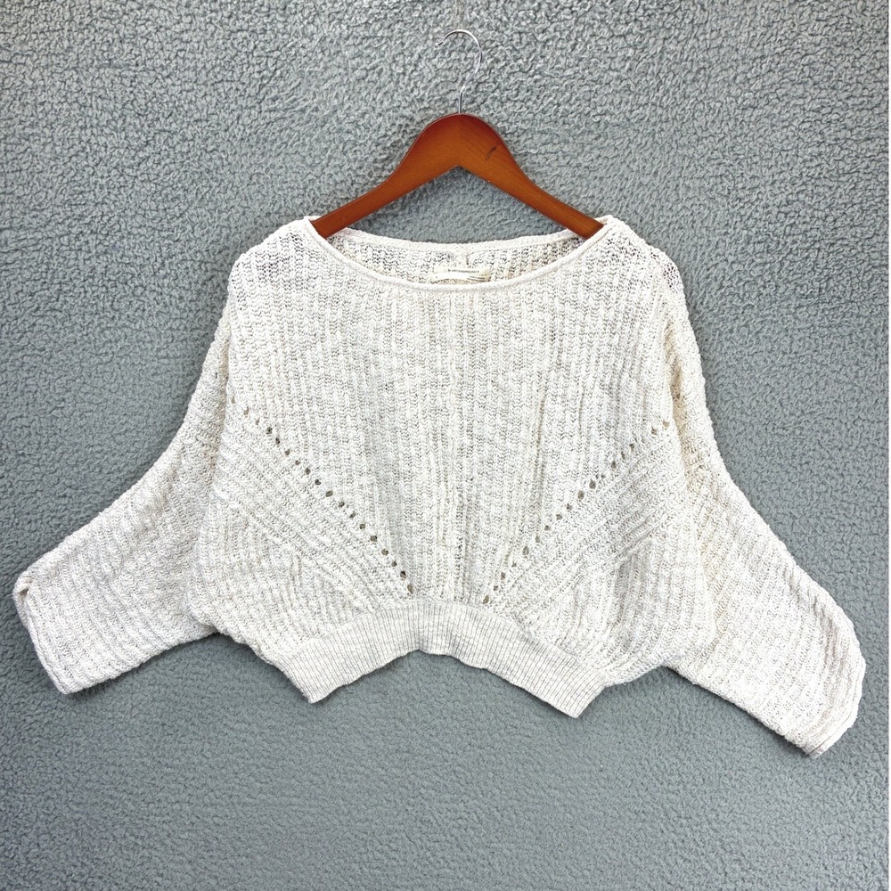 Anthropologie Open Knit Sweater Womens S White Batwing Cropped Lightweight Boho